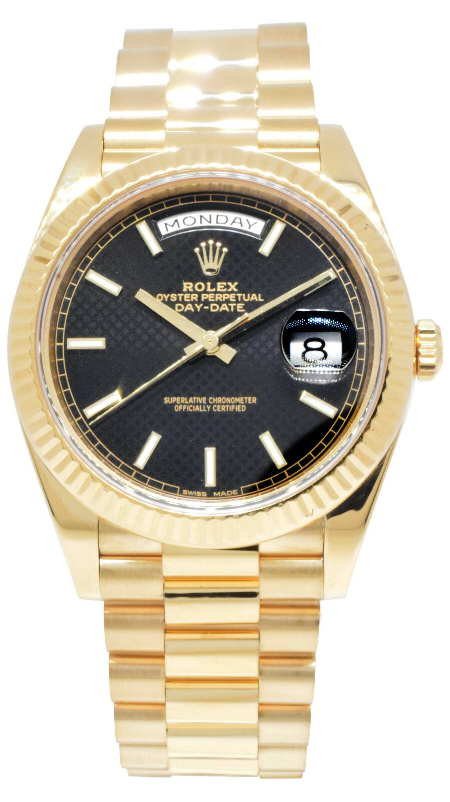Rolex Day-Date 40 President 18k Yellow Gold Black Motif Dial Watch B/P  228238