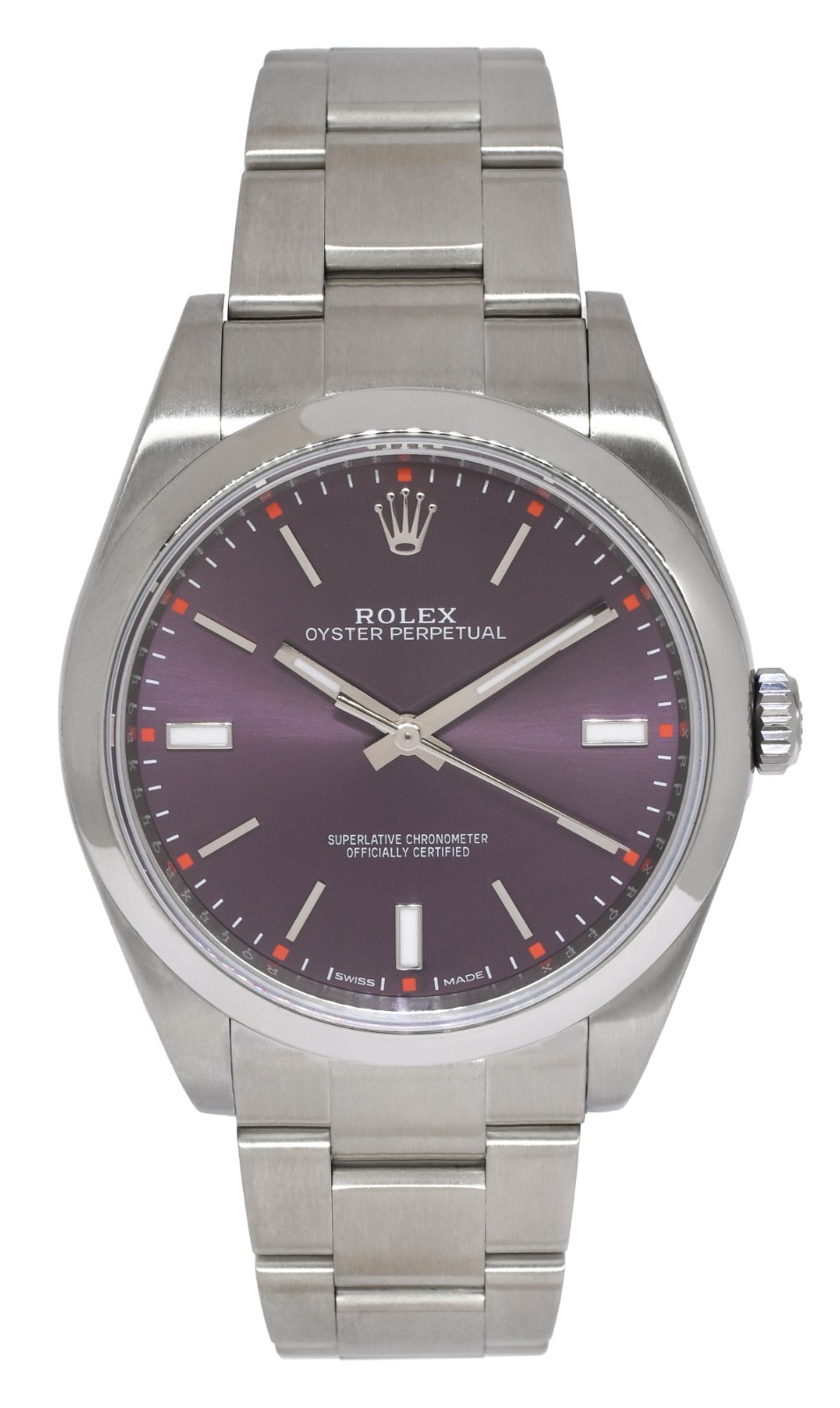 Rolex Oyster Perpetual 39 Steel Purple Grape Dial Mens Watch 114300
