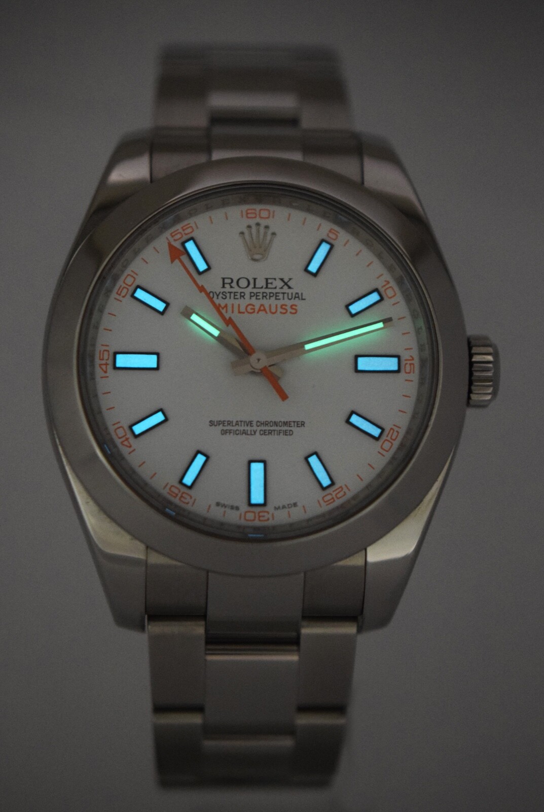 Rolex Milgauss Stainless Steel White Dial Oyster Mens 40mm Watch +Card V 116400