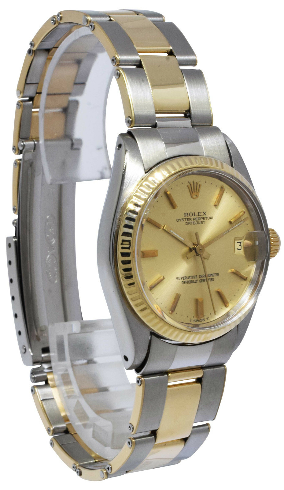 Rolex Datejust 14k Yellow Gold/Steel Champagne Dial Rivet Ladies 31mm Watch 6827