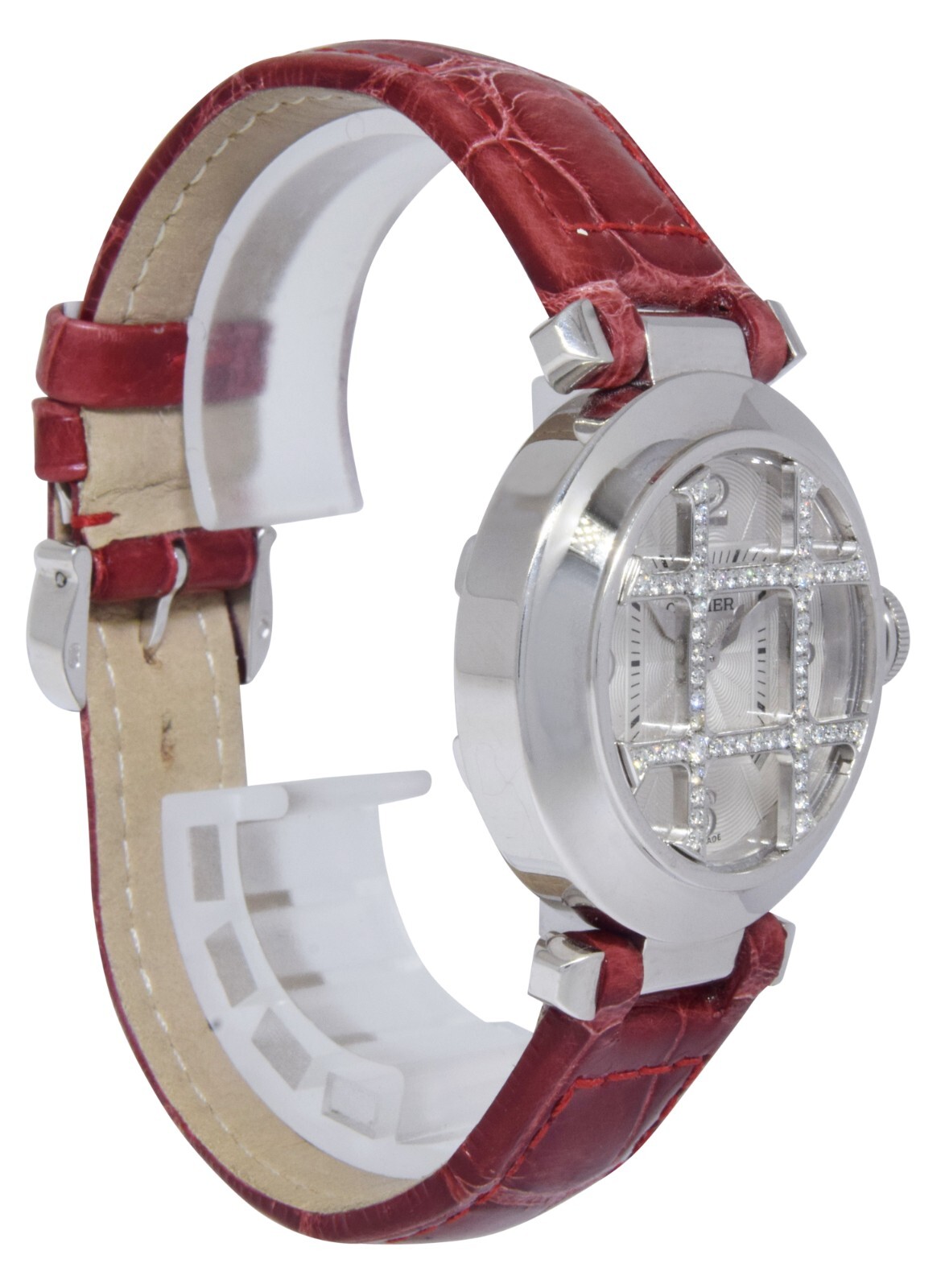 Cartier Pasha 32mm 18K White Gold Diamond Grid Dial Ladies Automatic Watch 2528
