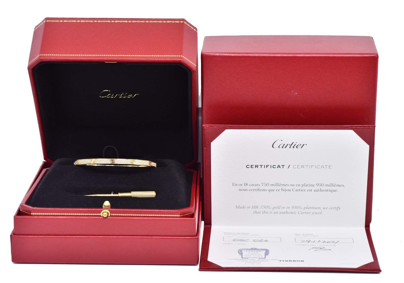 Cartier Love Bracelet Small Size 17cm 18k Yellow Gold Pave Diamond B/P N6726417