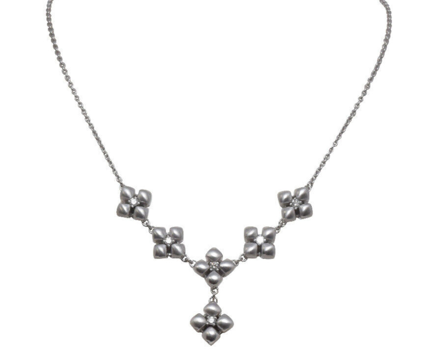 Marlene Stowe Flower Motif 18k White Gold Diamond Necklace Chain 16" Marlene Stowe Flower Motif 18k White Gold Diamond Necklace Chain 16"