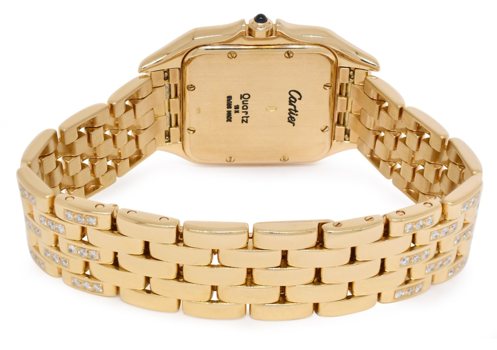 Cartier Panthere Large 18k Yellow Gold Pave Diamond/Emerald Quartz Watch 883968