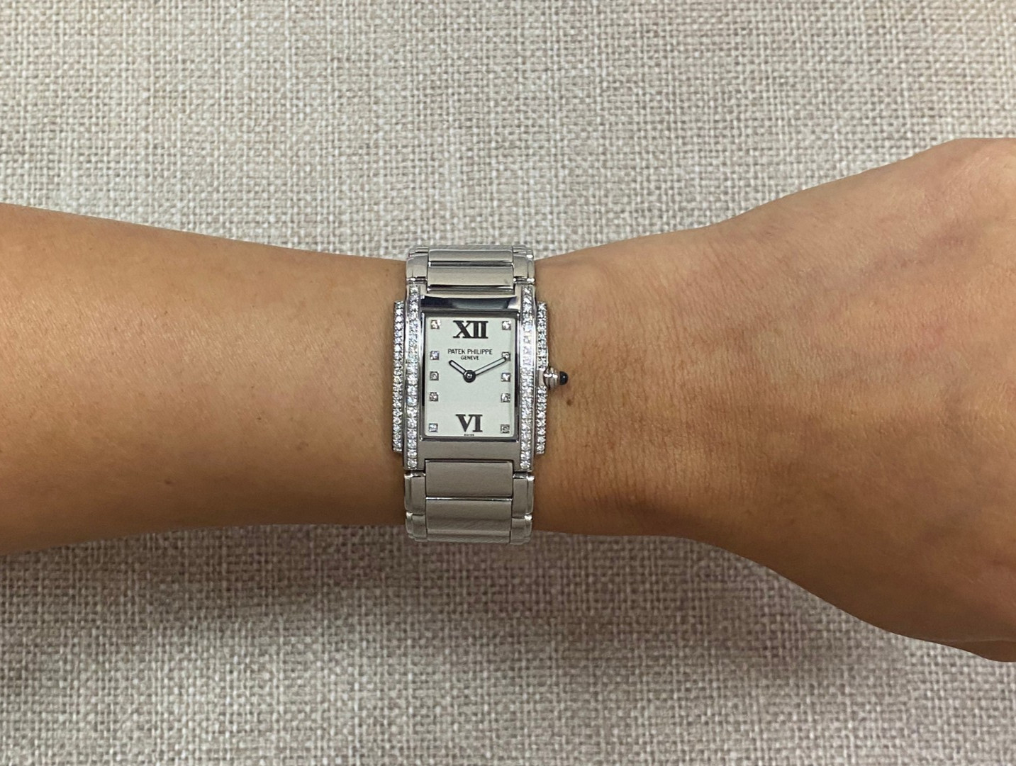 Patek Philippe Twenty~4 Steel & Double Row Diamond Timeless White Watch 24 4910
