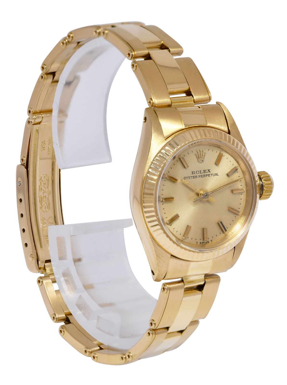 Rolex Oyster Perpetual No Date 18k Yellow Gold Rivet Ladies 24mm Watch '79 6719
