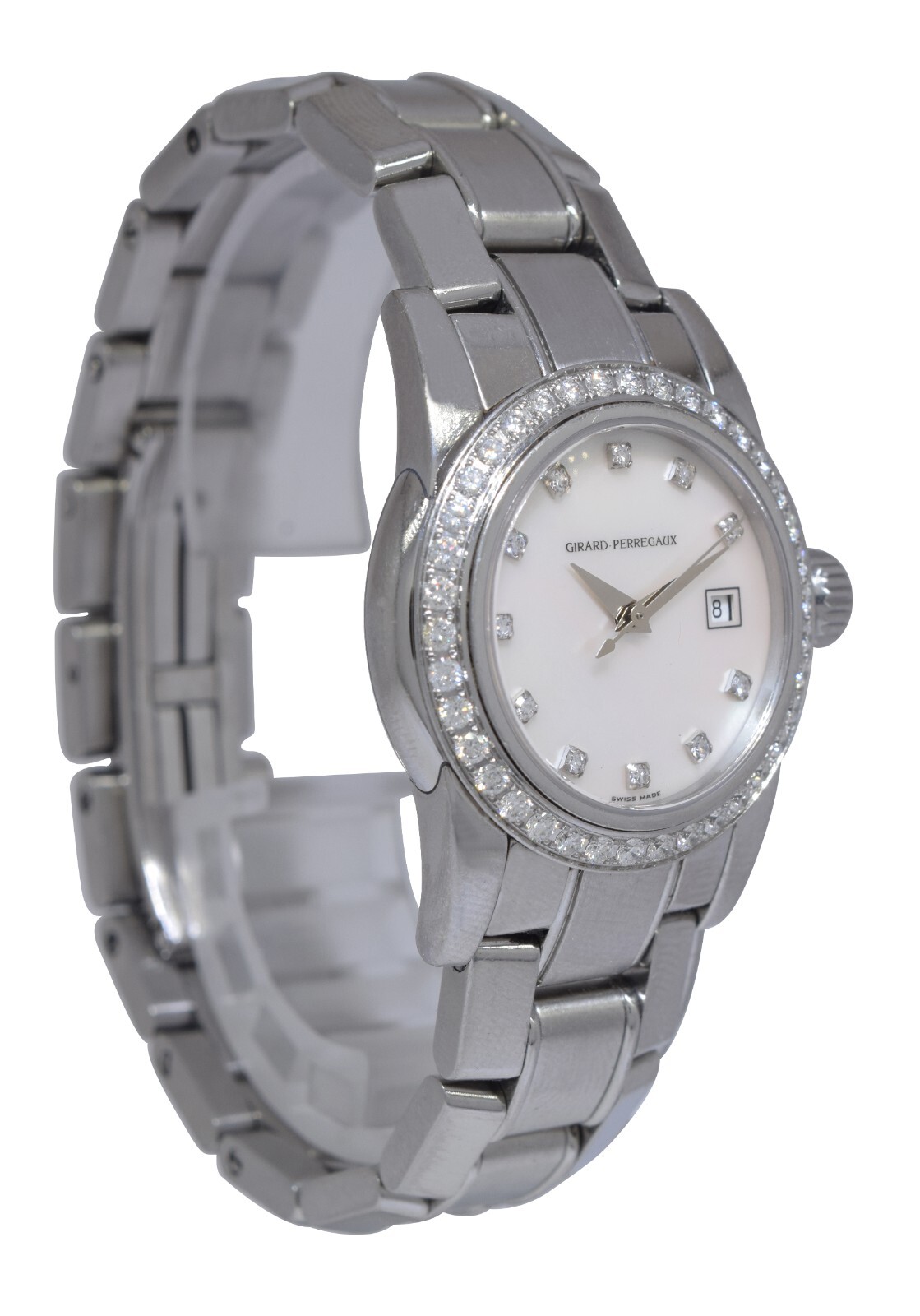Girard Perragaux Lady F Steel MOP Diamond Ladies 29mm Automatic Watch B/P 8039