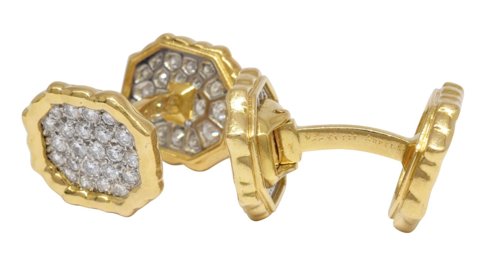 Van Cleef & Arpels Vintage 18k Yellow Gold & Diamond Cufflinks