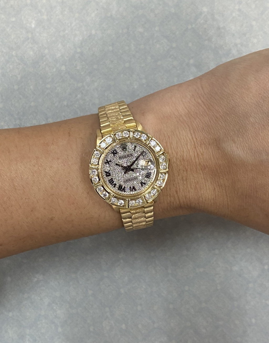 Rolex Datejust President 18k Yellow Gold Bark Pave Diamond 26mm Watch '79 6927