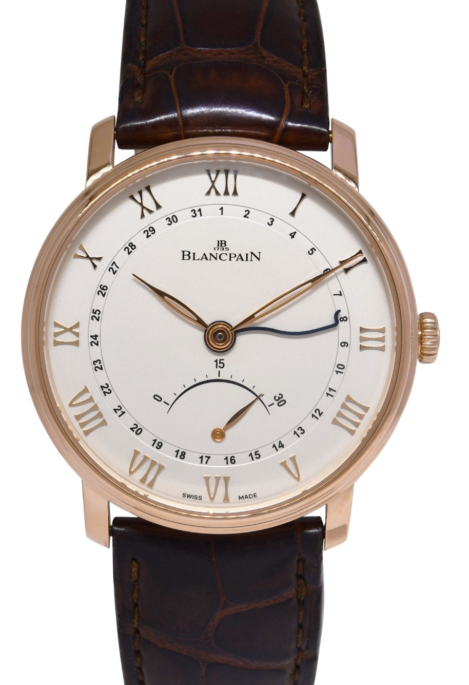 Blancpain Villeret Ultra Slim Rose Gold Retrograde Watch +Card 6653Q-3642-55B Blancpain Villeret Ultra Slim Rose Gold Retrograde Watch +Card 6653Q-3642-55B