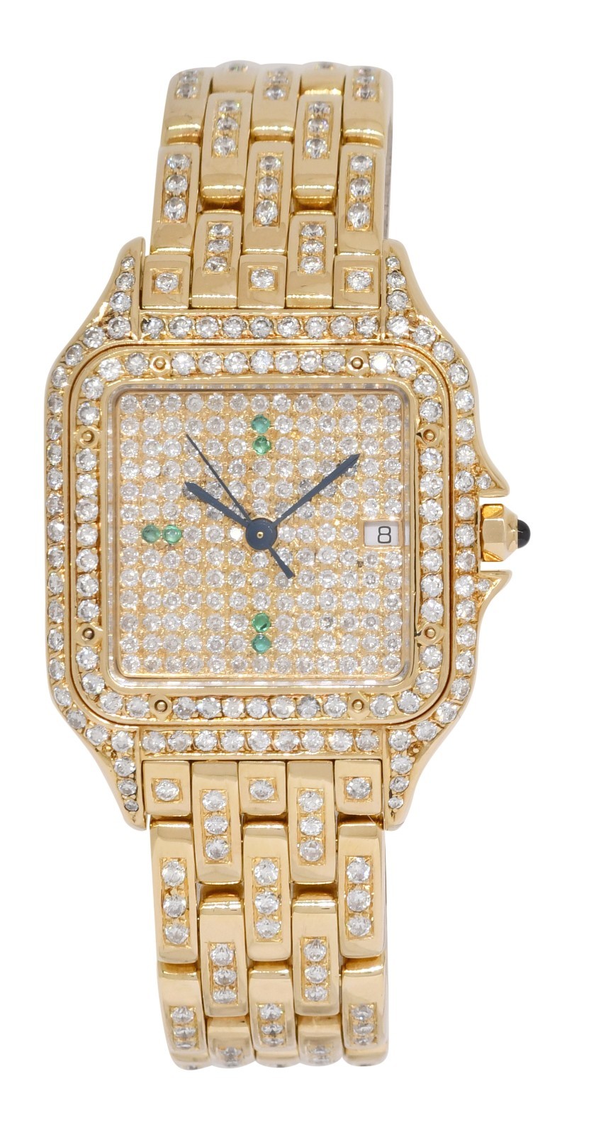 Cartier Panthere Large 18k Yellow Gold Pave Diamond/Emerald Quartz Watch 883968