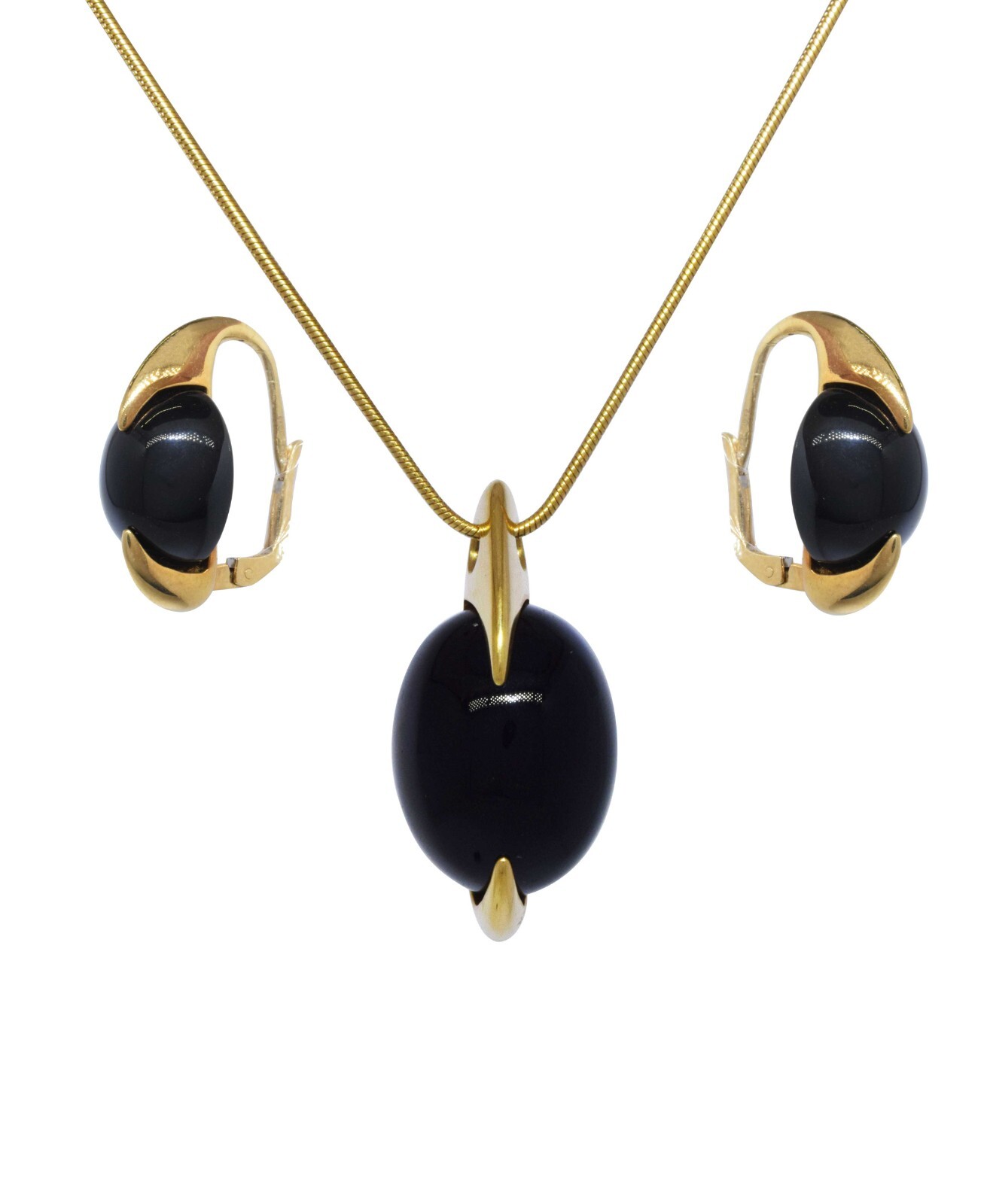 Tito Pedrini Black Onyx Gemstone in 18k Yellow Gold Necklace & Earrings Set