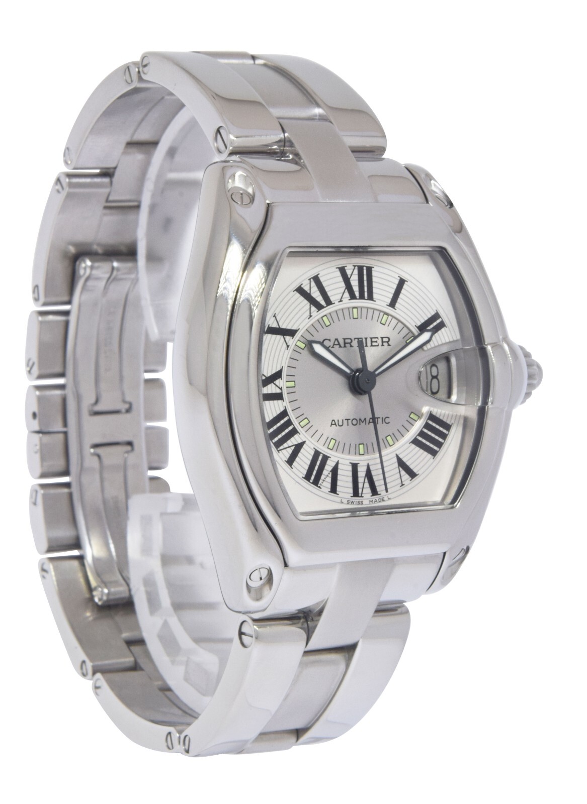 Cartier Roadster Stainless Steel Silver Roman Dial Mens Automatic Watch 2510