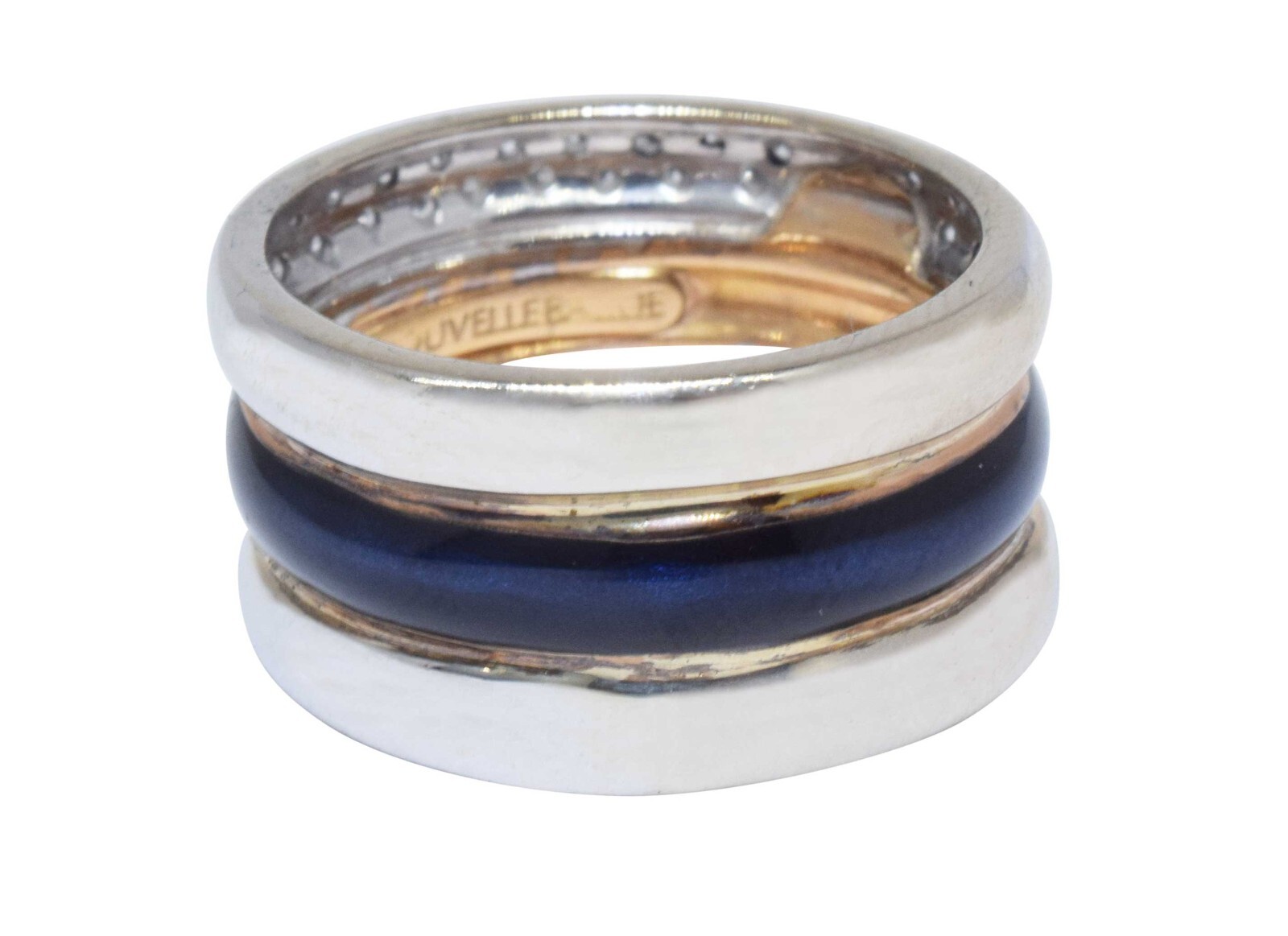 Nouvelle Bague Ladies 18k White & Rose Diamond & Enamel Ring 5.5
