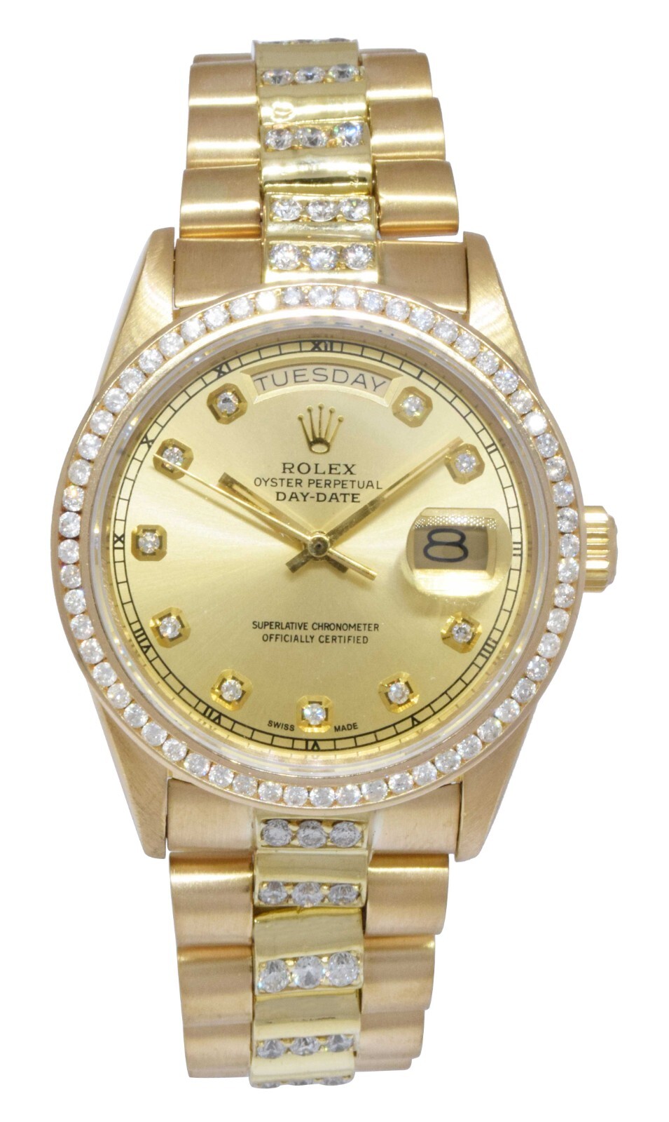 Rolex Day-Date President 18k Yellow Gold Diamond Dial/Bracelet/Bezel Watch 18038
