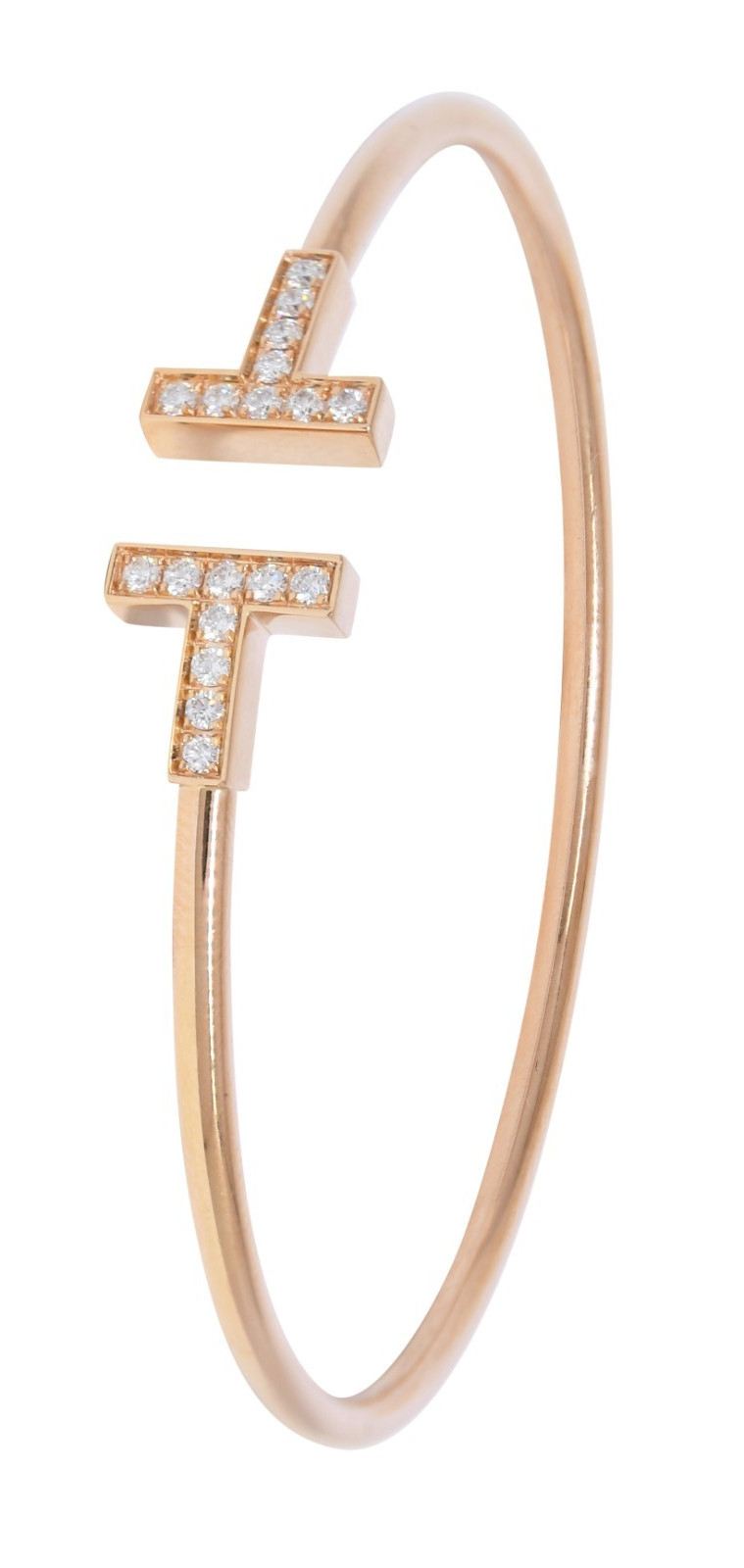 Tiffany & Co. Tiffany T Diamond Wire Bracelet 18k Rose Gold Size Medium