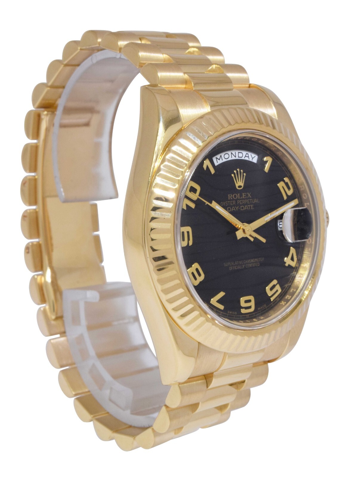 Rolex Day-Date II President 18k Yellow Gold Black Wave Arabic 41mm Watch 218238