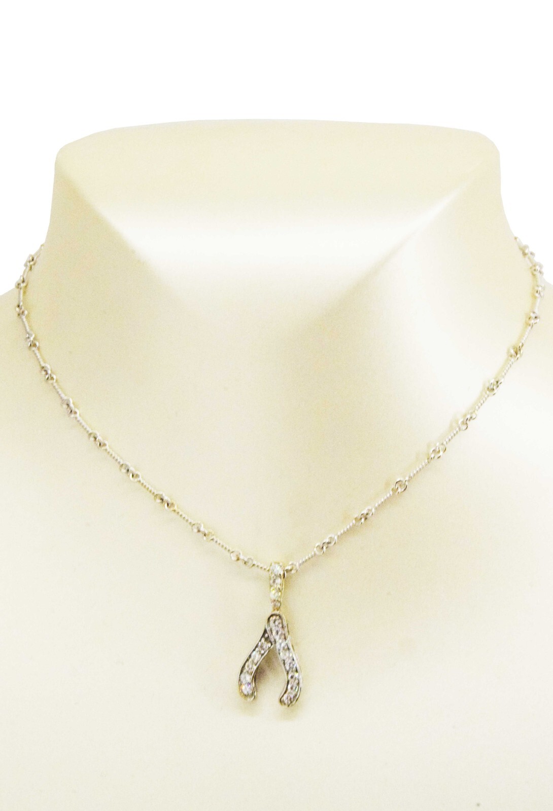 Wishbone Pendant & Chain 18k White Gold & Diamonds Ladies Necklace