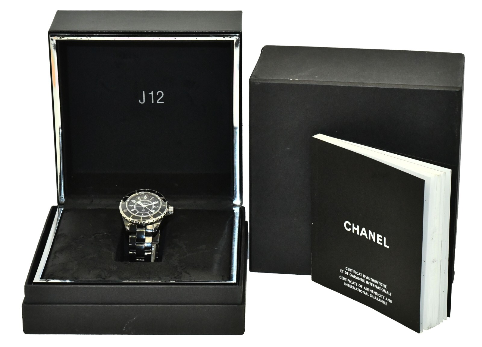 Chanel J12 Black Ceramic & Steel Ladies 33mm Quartz Watch +Box H0682