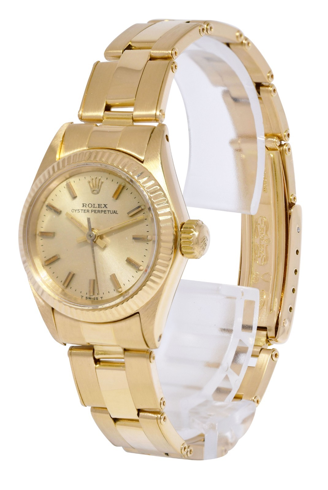 Rolex Oyster Perpetual No Date 18k Yellow Gold Rivet Ladies 24mm Watch '79 6719