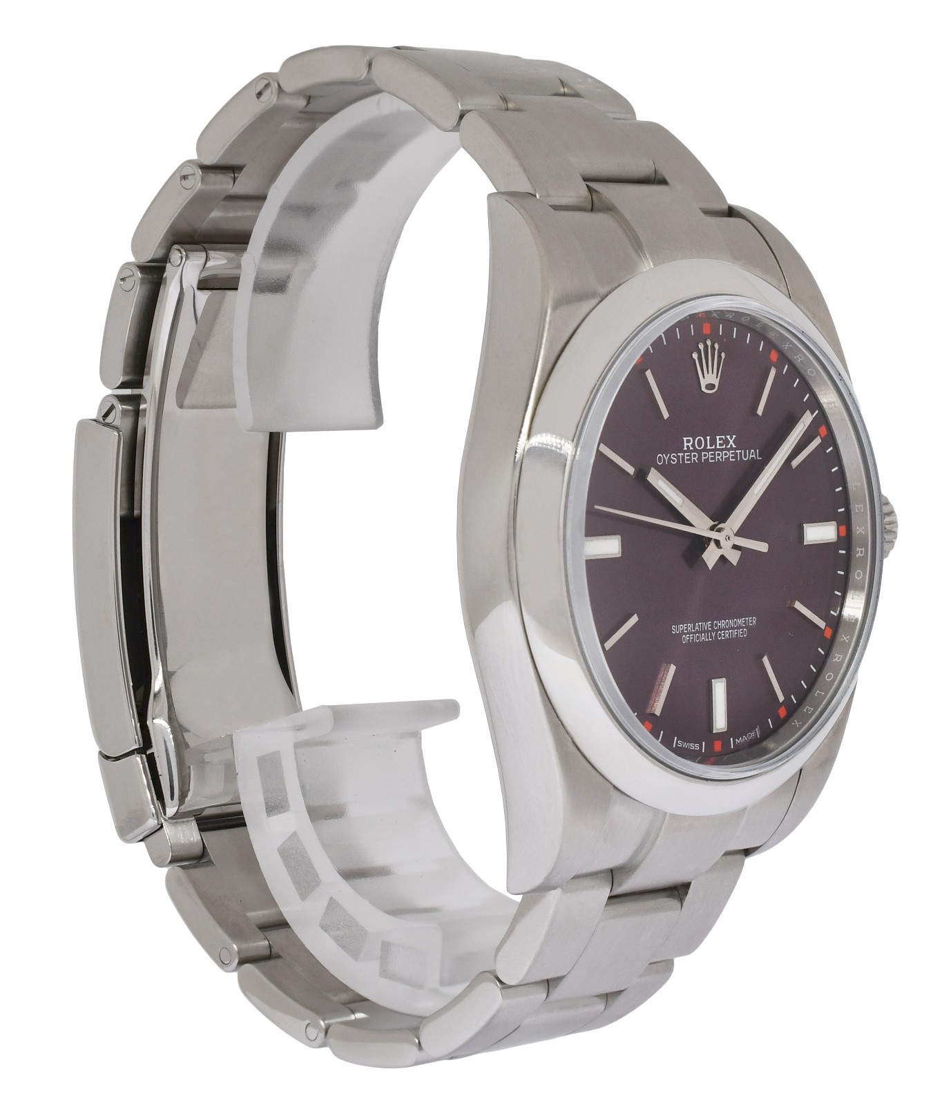 Rolex Oyster Perpetual 39 Steel Purple Grape Dial Mens Watch 114300
