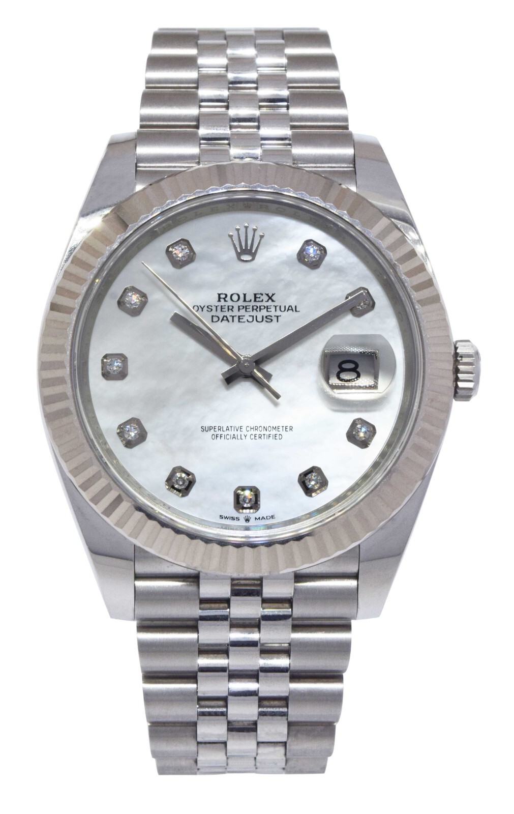 Rolex Datejust 41 Steel & 18k Gold Bezel MOP Diamond Dial Watch B/P '20 126334