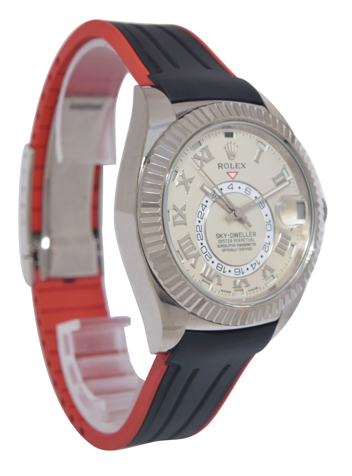 Rolex Sky-Dweller 18k White Gold GMT Ivory Dial Rubber Mens 42mm Watch 326139
