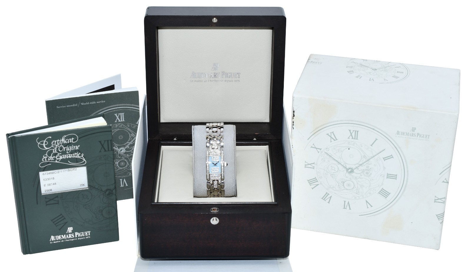 Audemars Piguet Promesse 18k White Gold Blue Diamond Ladies Watch B/P 67346BC
