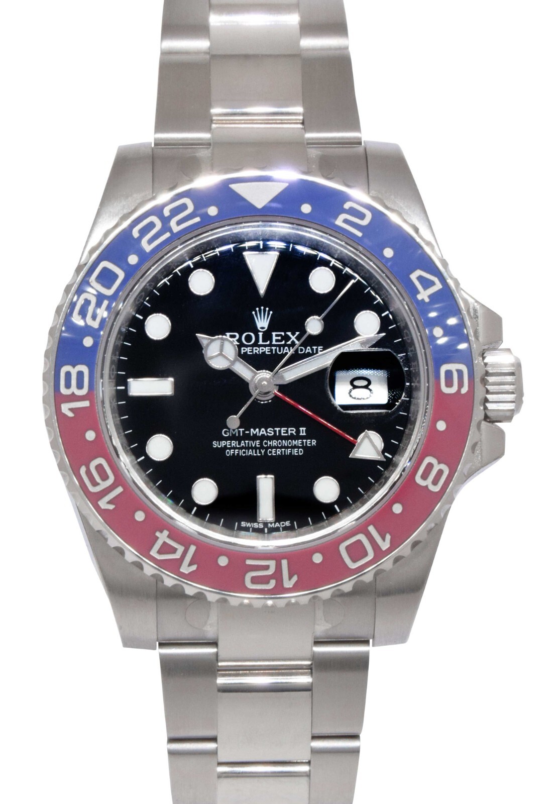 NOS Rolex GMT-Master II 18k White Gold Ceramic "Pepsi" Watch B/B 116719