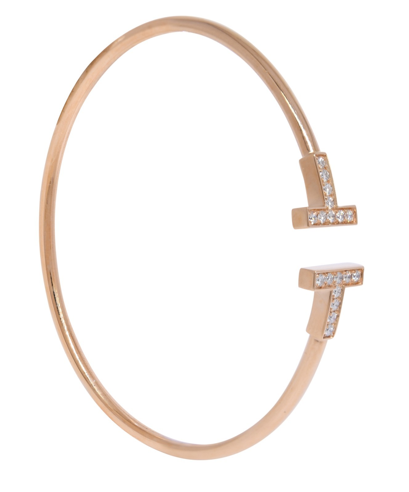 Tiffany & Co. Tiffany T Diamond Wire Bracelet 18k Rose Gold Size Medium