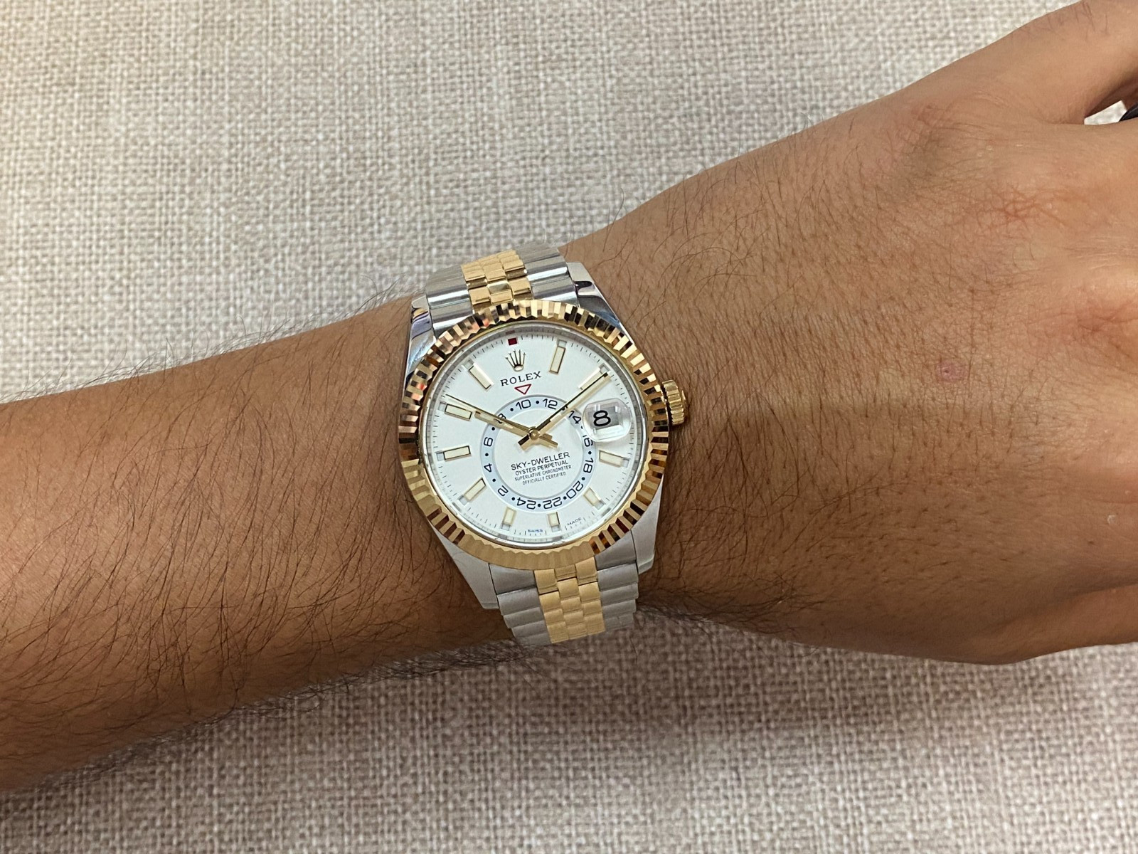 Rolex Sky-Dweller 18k Yellow Gold/Steel White Dial GMT 42mm Watch B/P '22 326933
