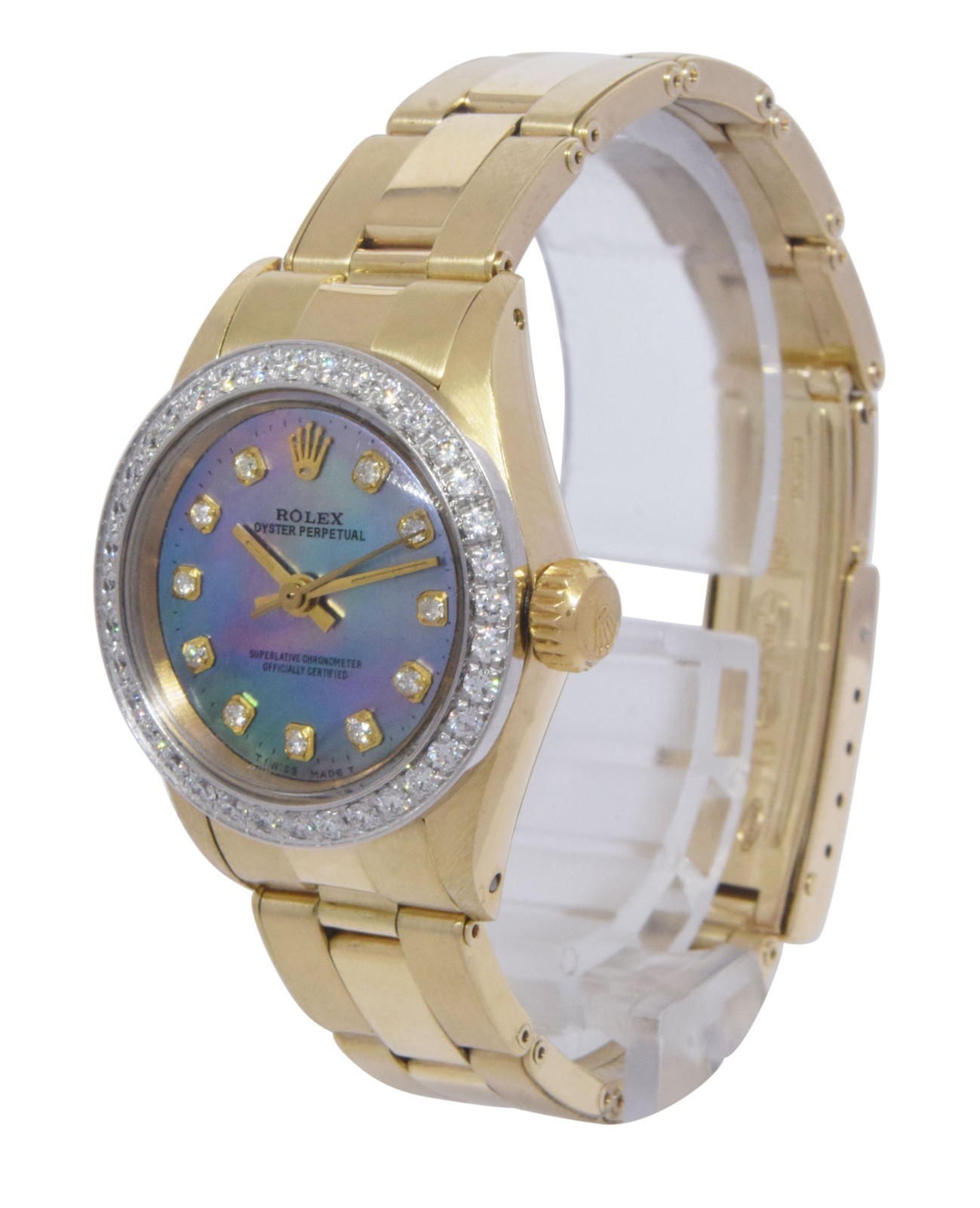 Rolex Oyster Perpetual 14k Yellow Gold MOP & Diamond Ladies 24mm Watch '82 6719