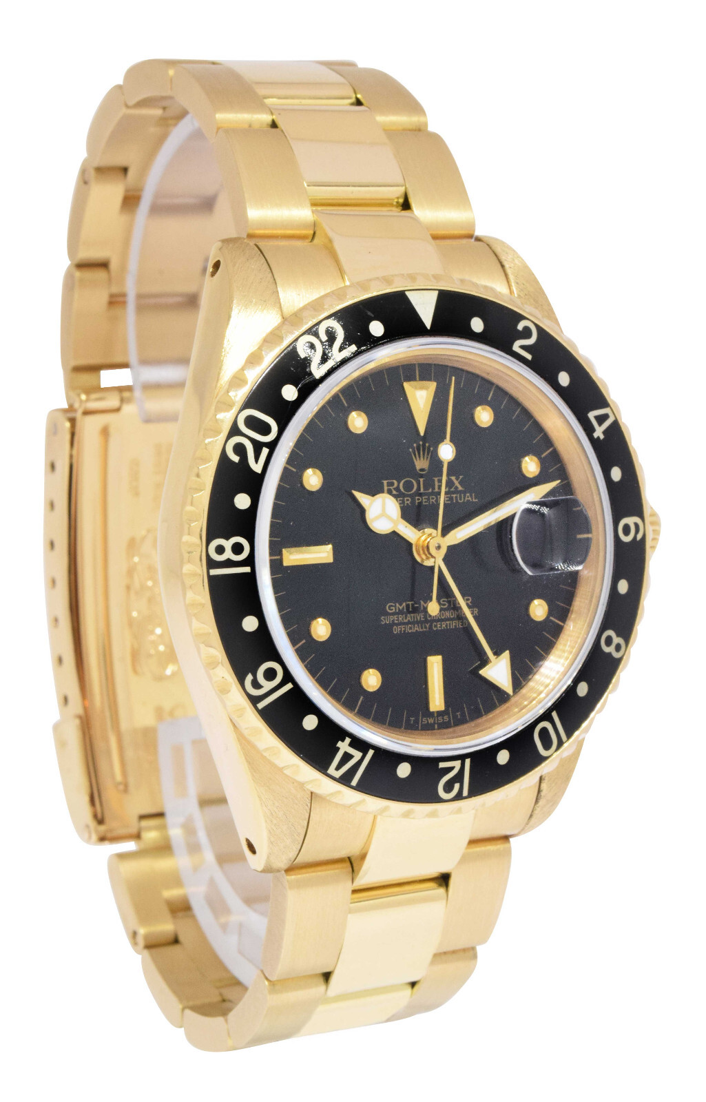Rolex GMT-Master 18k Yellow Gold Black Nipple Dial 40mm Oyster Watch '84 16758