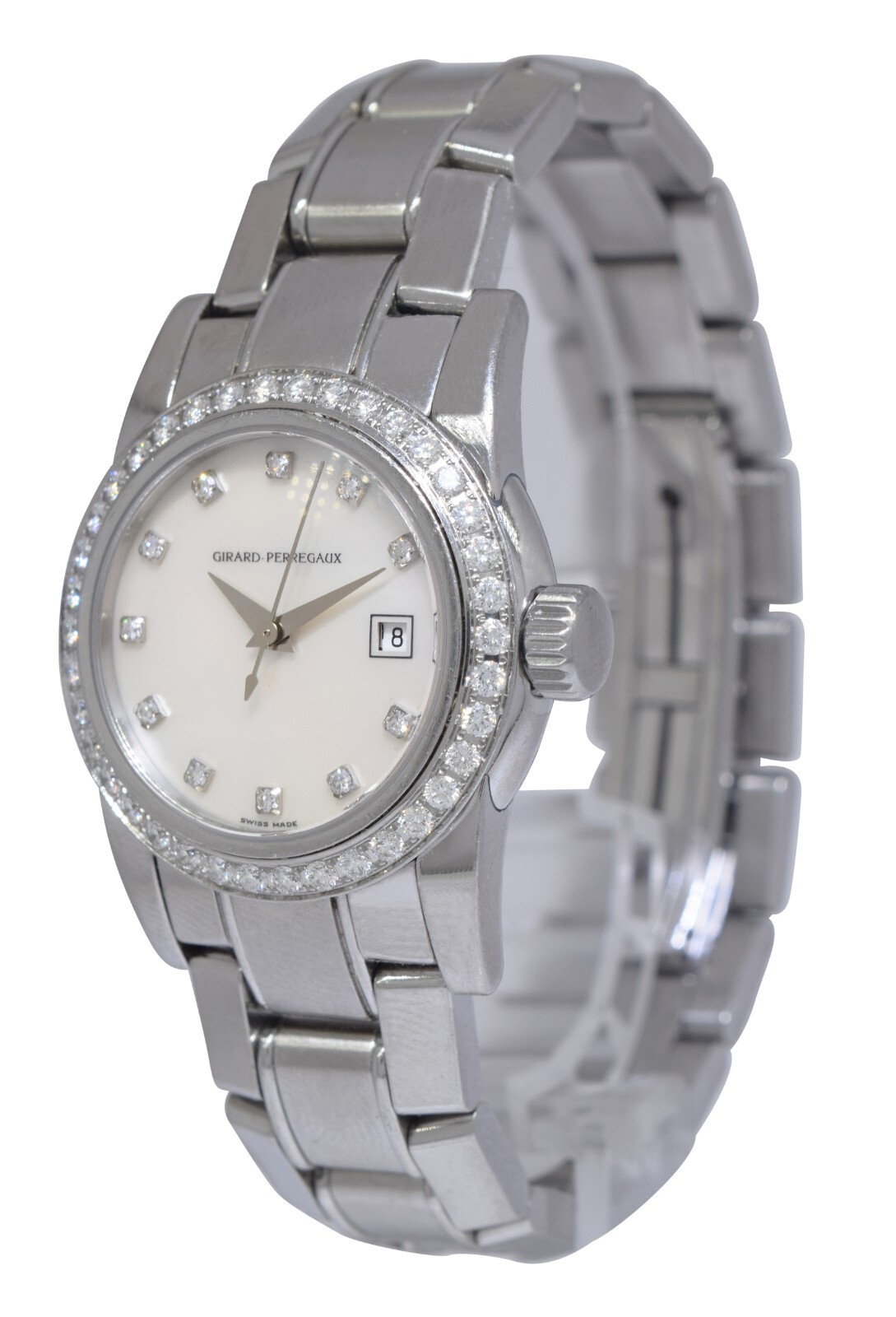 Girard Perragaux Lady F Steel MOP Diamond Ladies 29mm Automatic Watch B/P 8039