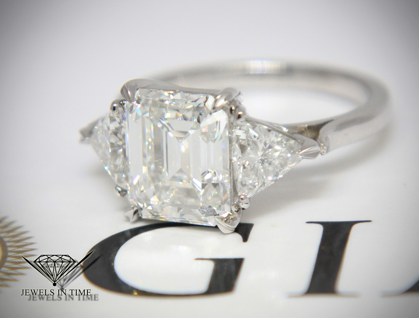 4.18 Carat Emerald Cut Diamond Platinum Ring GIA BRAND NEW
