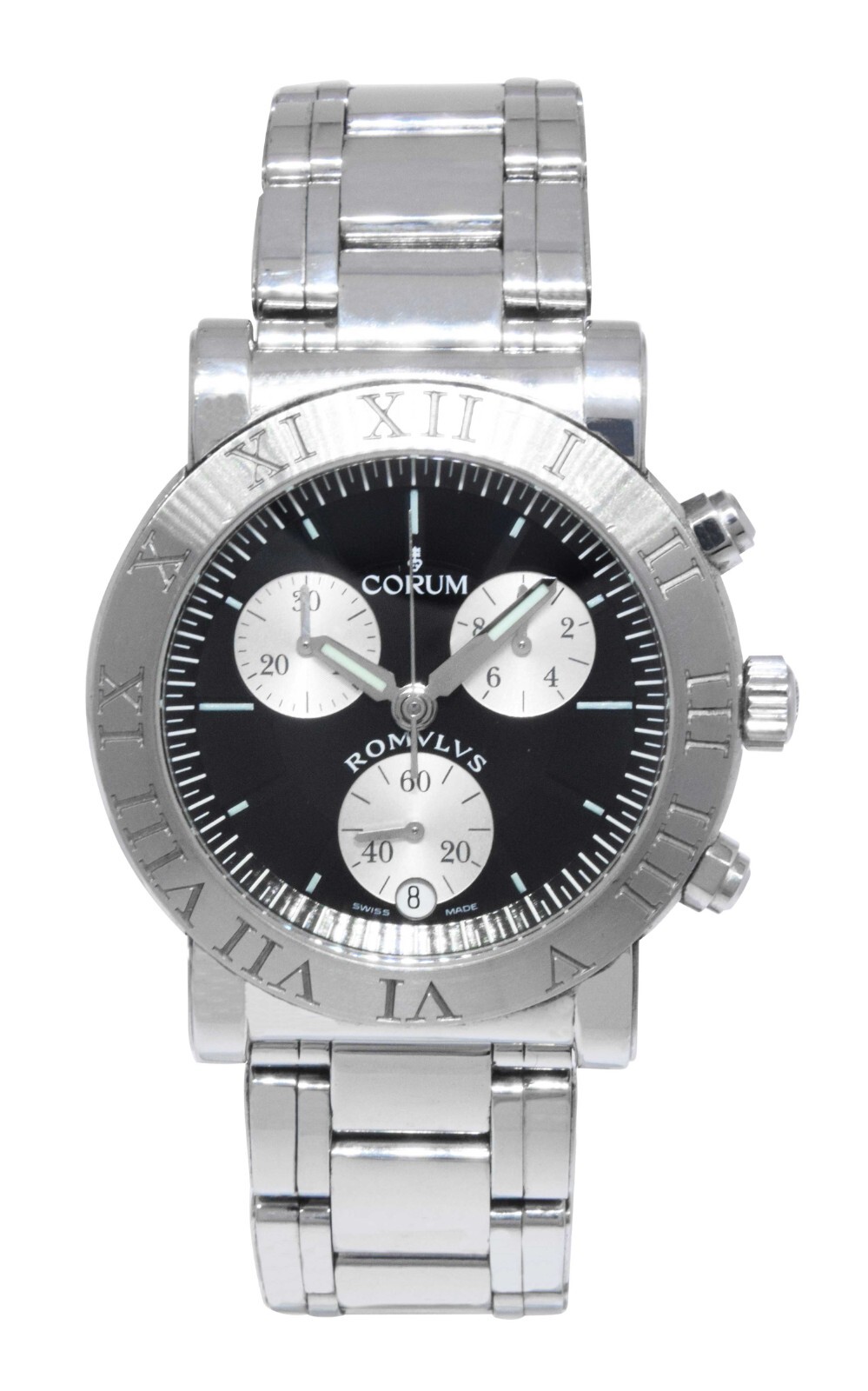 Corum Romulus Chronograph Steel Black Dial Mens 40mm Quartz Watch 396.701.20