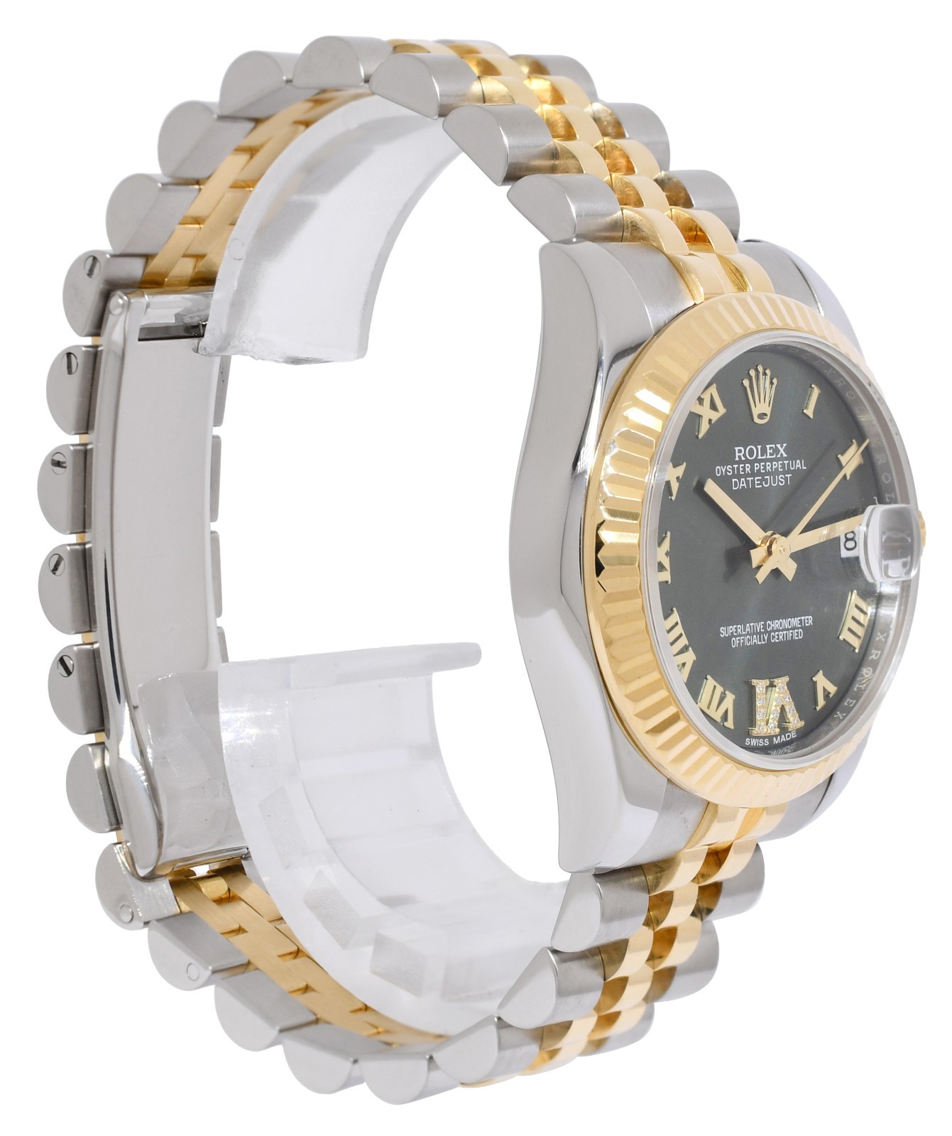 Rolex Datejust 18k Yellow Gold/Steel Olive Green Diamond VI 31mm Watch 178273
