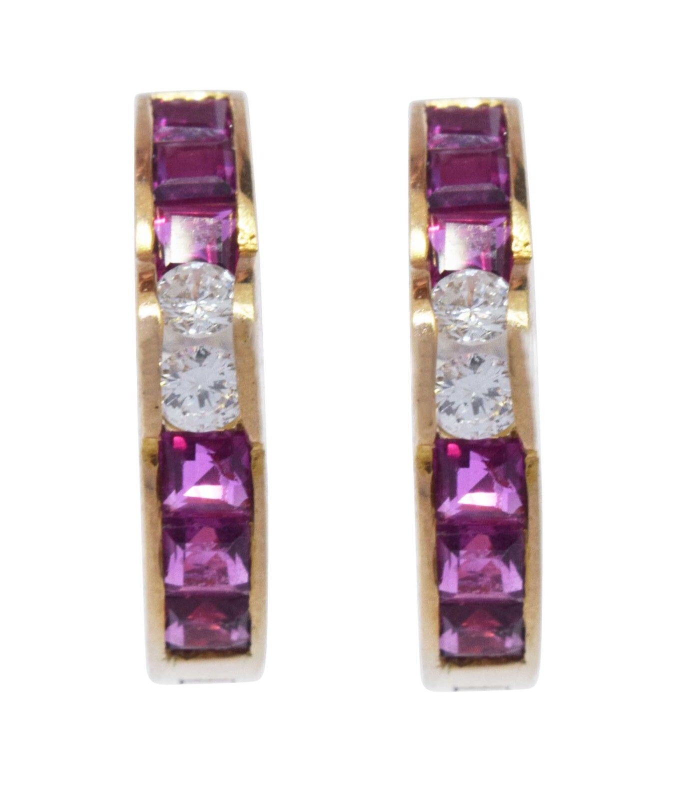 Ladies 14K Yellow Gold Ruby & Diamond Earrings