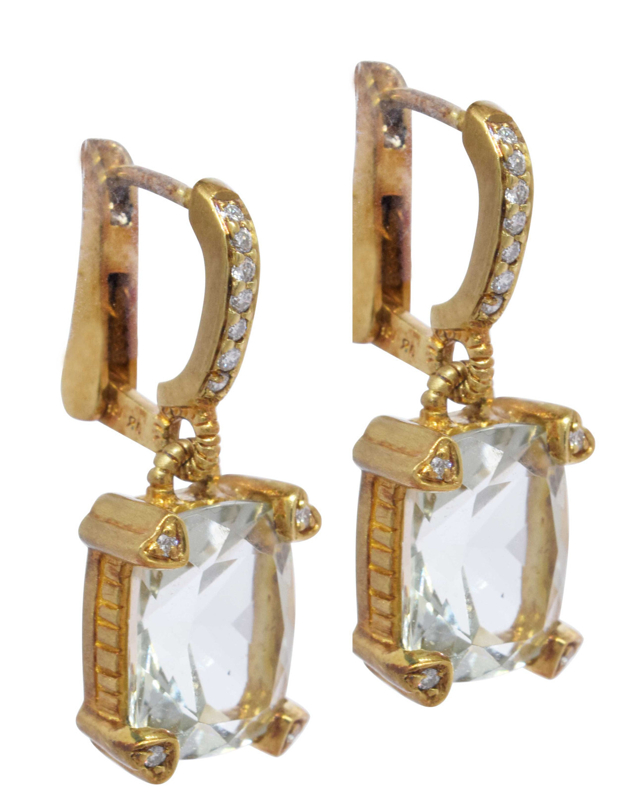 Judith Ripka 18K Diamond & Prasiolite Earrings New