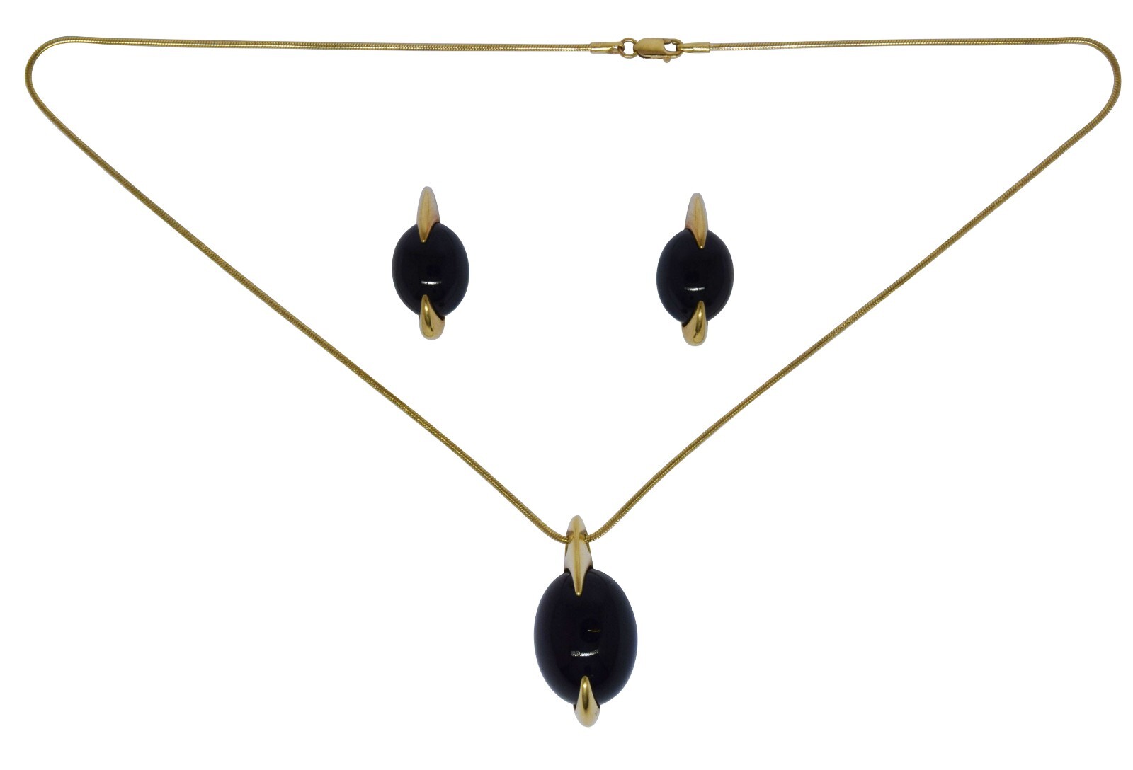 Tito Pedrini Black Onyx Gemstone in 18k Yellow Gold Necklace & Earrings Set