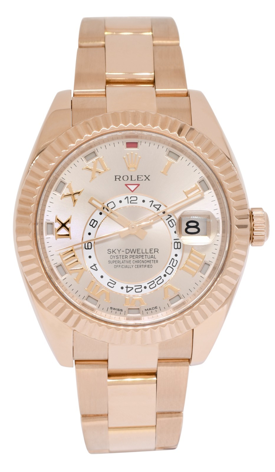 Rolex Sky-Dweller 18k Everose Gold Sundust Roman Dial 42mm Watch B/P '15 326935