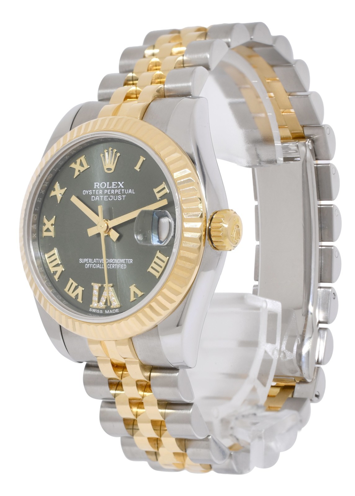 Rolex Datejust 18k Yellow Gold/Steel Olive Green Diamond VI 31mm Watch 178273