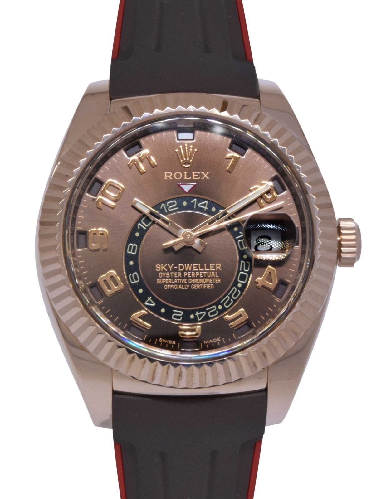 Rolex Sky-Dweller 18k Rose Gold Chocolate Dial GMT Mens 42mm Watch 326135