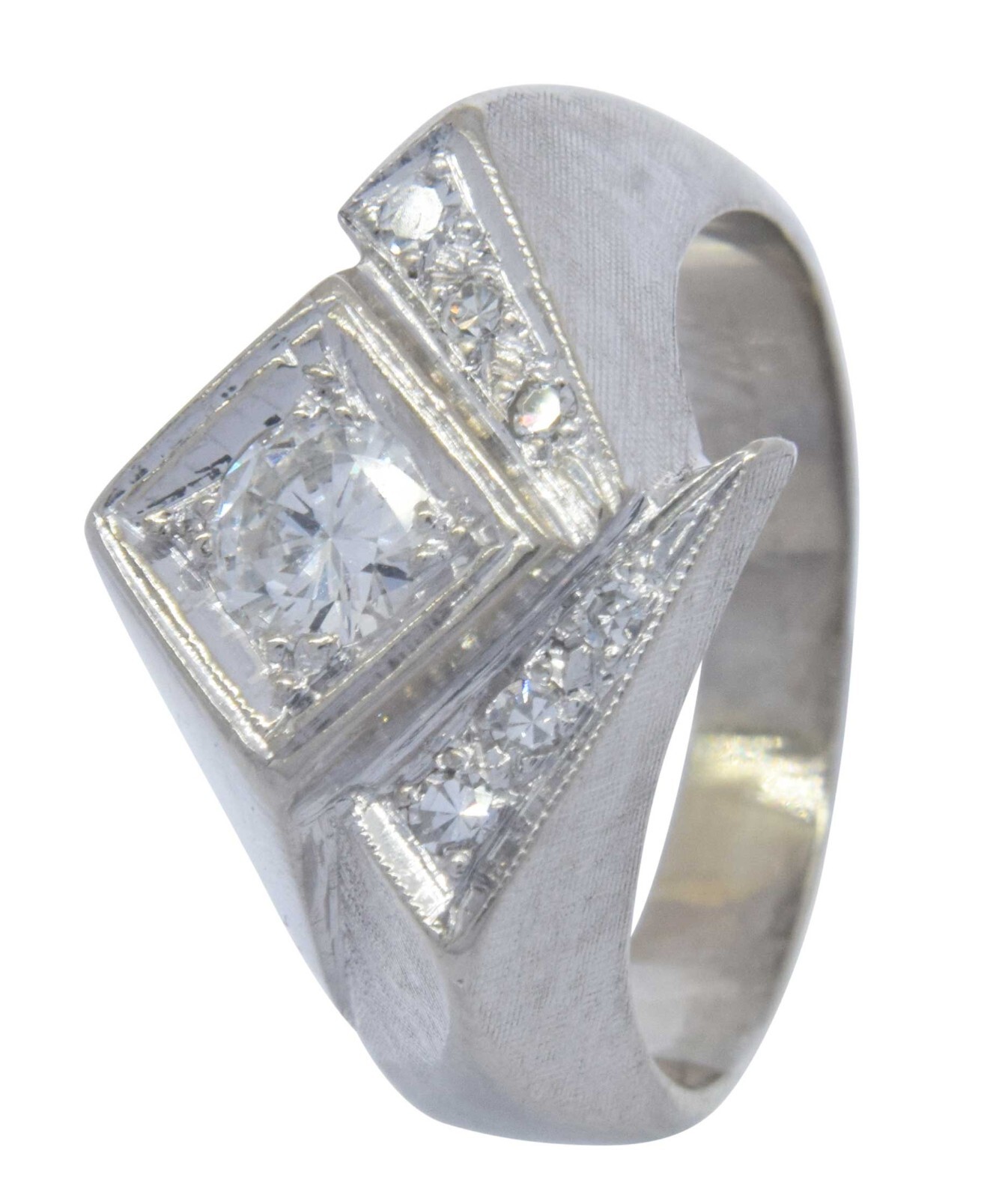 Mens Abstract Ring 14k White Gold & Diamond 9.75