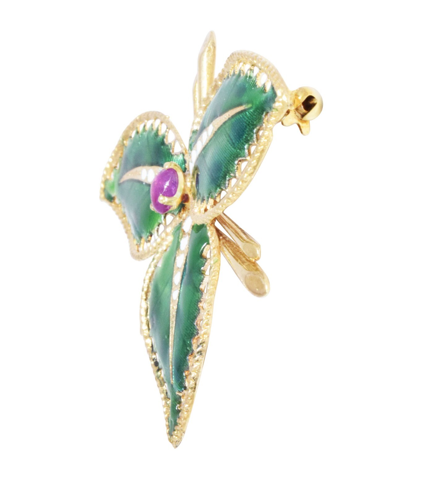 Brooch Poinsettia 14k Yellow Gold Ruby & Enamel