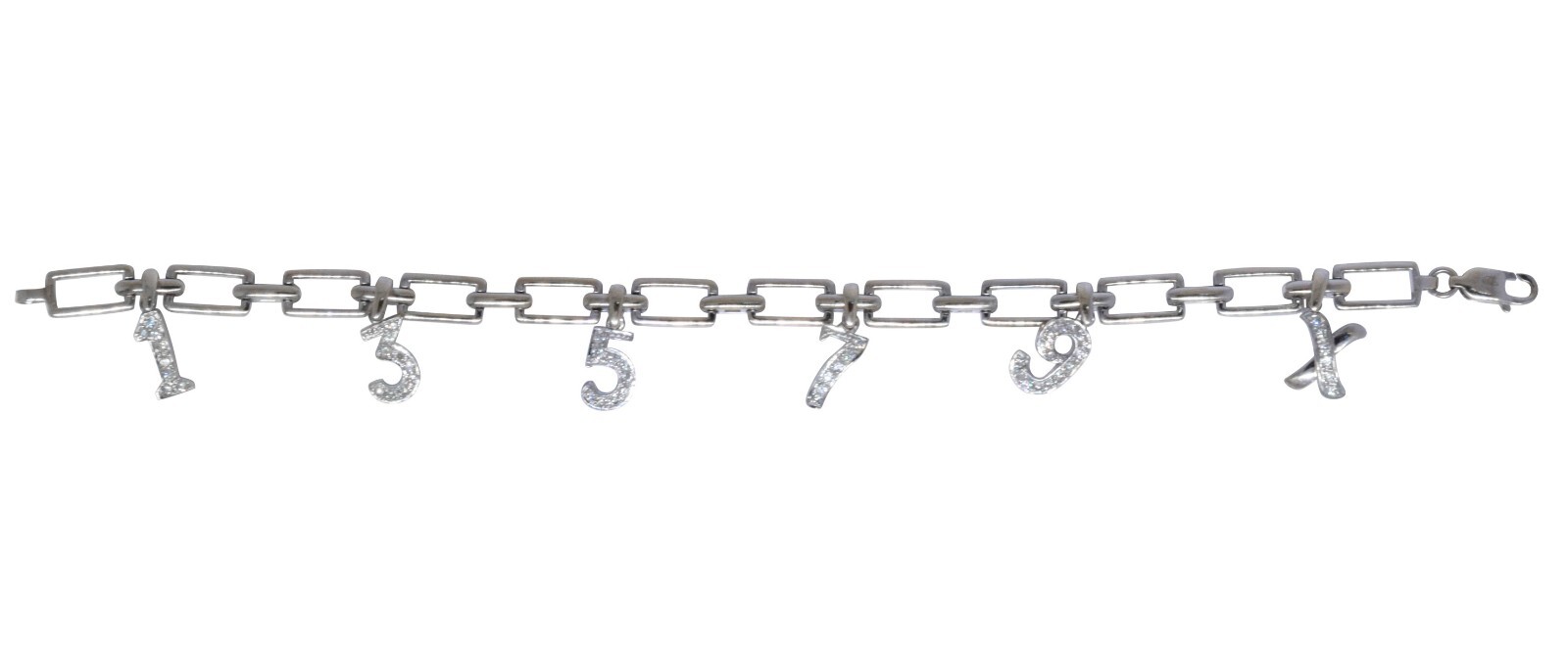 18k White Gold & Diamond Bracelet with Dangling Numbers