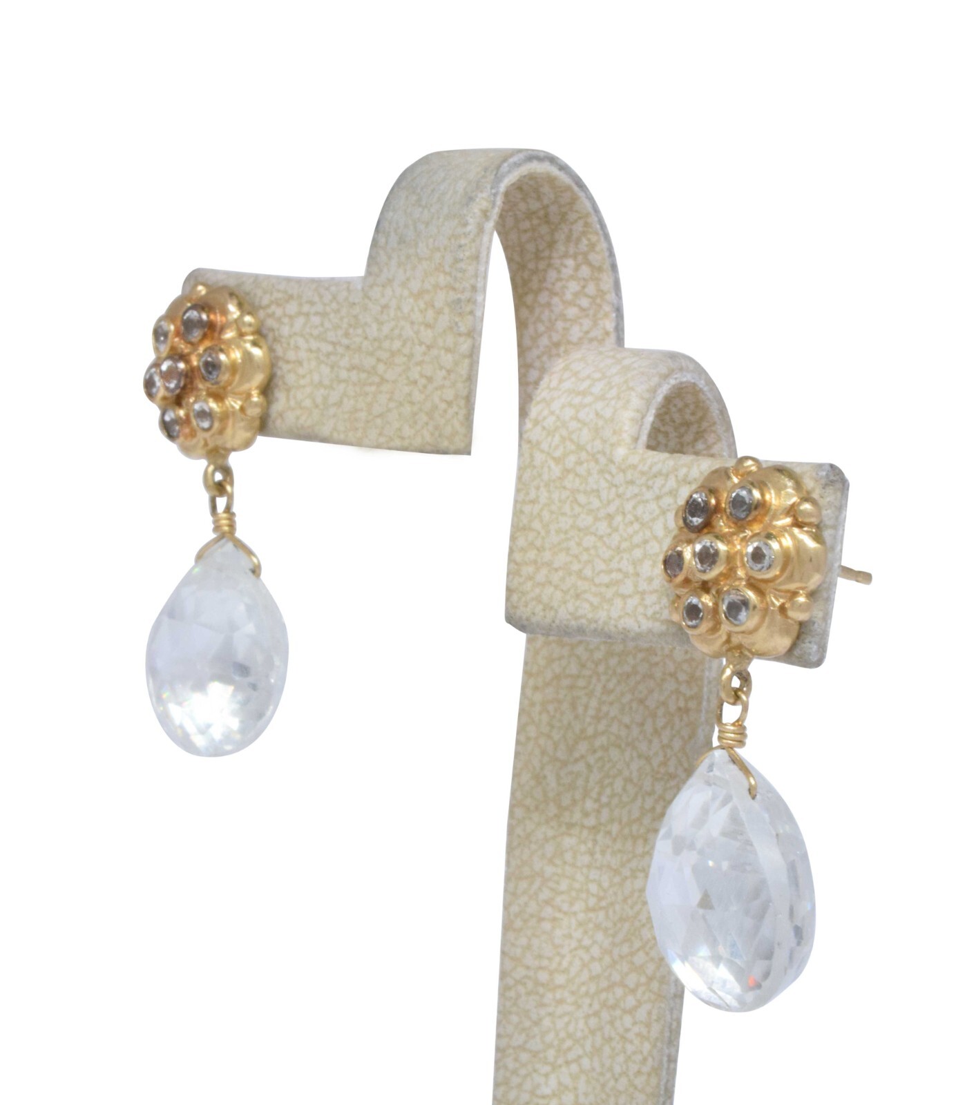 0.28 Carat Diamond & Crystal 14k Yellow Gold Earrings