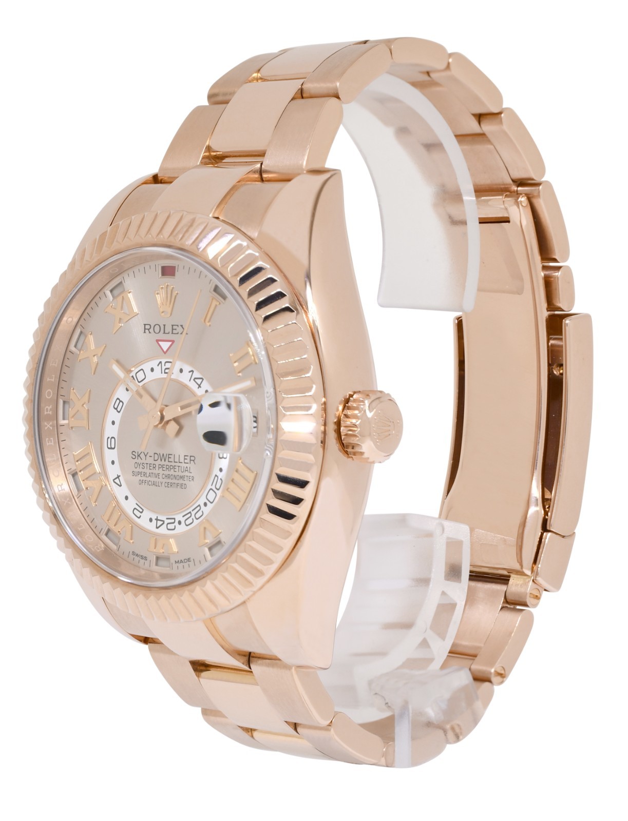 Rolex Sky-Dweller 18k Everose Gold Sundust Roman Dial 42mm Watch B/P '15 326935