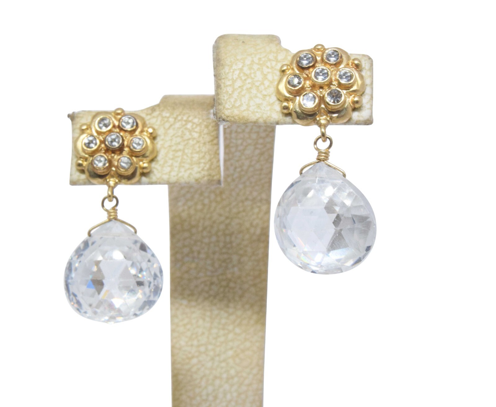0.28 Carat Diamond & Crystal 14k Yellow Gold Earrings
