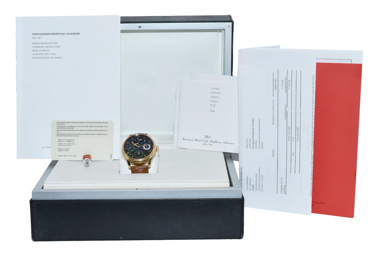 IWC Portuguese Perpetual Calendar 18k Rose Gold Double Moon 44mm Watch B/P 5021